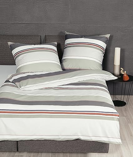 Janine Bettwäsche 240x220cm + 2X 80x80cm J. D. - weicher Bettbezug aus Mako Satin - mit Reißverschluss - 100% Baumwolle - Öko-Tex - naturell Siena
