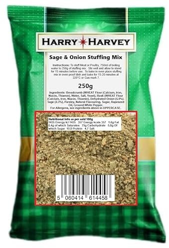 Harry Harvey Sage & Onion Stuffing Mix 250g | Traditional Sage and Onion Stuffing for Roasts, Chicken, Turkey & Vegetables | Easy Roast Dinner Side Mix