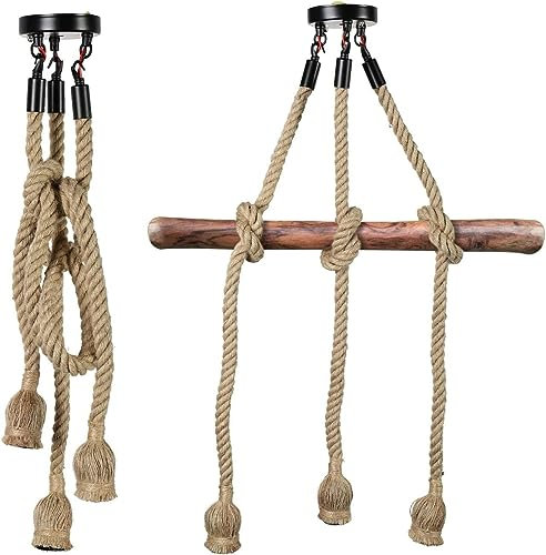 leteyes Pendant Light Hemp Rope 100 cm 3 Heads E27 Chandelier Vintage Hanging Lamp Rope Ceiling Light Industrial Retro for Living Room Café Restaurant