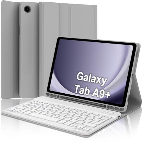 IVEOPPE Teclado Samsung Galaxy Tab A9 Plus 11 Pulgadas 2023, Funda Teclado Español Ñ Bluetooth Desmontable para Samsung Galaxy A9+ (SM-X210/X216/X218),Gris Claro