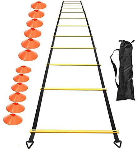 rieder Set di scalette per agilità, 6,1 m, regolabile, con 12 dischi da allenamento per calcio, allenamento