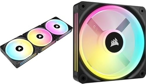 CORSAIR iCUE LINK QX120 RGB 120mm Magnetic Dome RGB Triple Fans Starter Kit with System Hub + Single Fan Bundle – Black