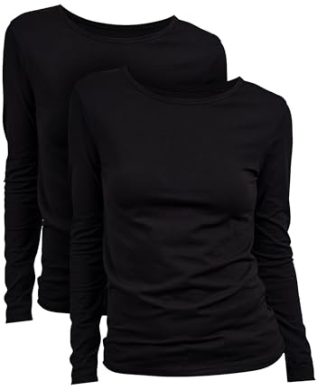 Basic Treasure 2 T-Shirts Femme, Manches Longues, 95% Coton, 2X Noir, S