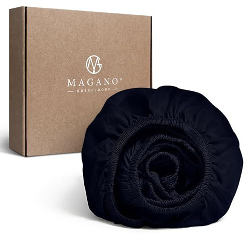 MAGANO® Luxus Spannbettlaken 180x200 Blau | Bambus & Baumwolle Satin | 400 TC Premiumqualität | Hypoallergen & Thermoregulierend | Spannbetttuch Bettlaken 180x200cm | Dunkelblau