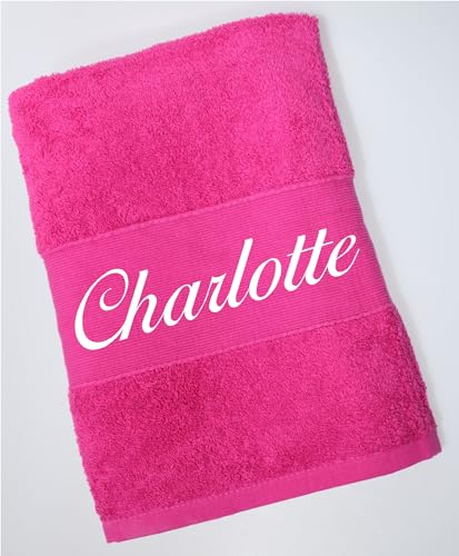BotoHome ★ Duschtuch 70x140 mit Namen mit Aufhänger ★ Handtuch 50x100 mit Namen Bestickt ★ 500 g/m2 ★ 100% Baumwolle ★ SUPER QUALITÄT ★ Geschenk ★ (Pink, 70 x 140 cm)