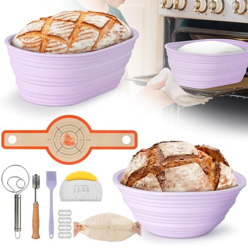 Sourdough Bread Proofing Basket Silicone Sourdough Starter Kit Sourdough Starter Jar Set Baking Tools Banneton Bread Proofing Basket with Bread Sling Bread Banneton (Sourdough Starter Kit)