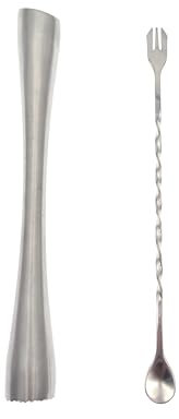 JZK Cuchara mezcladora de cóctel de acero inoxidable de 26 cm, mezclador de cóctel, triturador de mojito, triturador de hielo, mortero de cóctel con cabeza ranurada, barra mezcladora de frutas