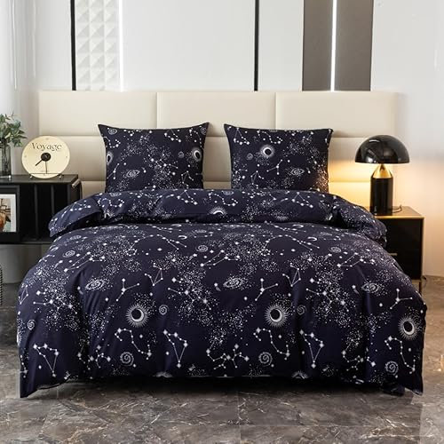 Cotton Market Bettwäsche - Bettwäsche-Sets 3 Teilig - Bettbezug 200x200 cm und 2 Kissenbezug 70x80 cm - Konstellation(Blau)