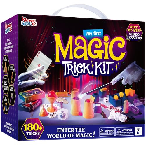 Klever Kits Zauberkasten für Kinder ab 6+ Jahre,180+ Zaubertricks mit Video-Lektionen,Zauberstab,Kartentricks,Zaubern Lernen im Handumdrehen,Geburtstag Geschenk für Junge Mädchen ab 6 7 8 10+ Jahre