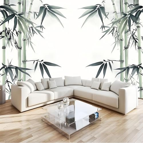 Papier Peint Peinture À L'Encre De Bambou Vert 3D Panoramique Murale Salon 300x210 cm Papier Peint intissé pour Chambre Salon Personnalisé Décoration Murale