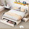 Ravas 140x200cm Polsterbett mit Ladegerät 2 USB und 1 Type-C, Stauraumkopfteil und LED-Beleuchtung und Schubladen, Doppelbett Bettgestell mit Lattenrost aus Holzrahmen, Velours, ohne Matratze (Beige)