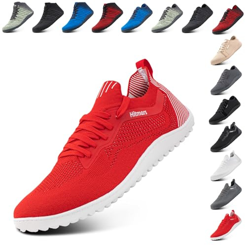 Hitmars Barefoot Shoes for Mens Womens Outdoor Lightweight Trail Running Minimalist Zero Drop Shoes Barefoot Trainers Breathable Walking Shoes Red 6.5 UK