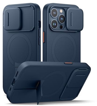 SURITCH Magnetic Case Compatible with iPhone 13 Pro, Shockproof Bumper Case Slim Protective Cover with Slide Camera Cover and Adjustable Kickstand(Deep Blue)