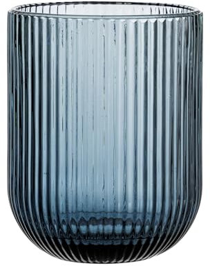 Baroni Home Set de 6 Vasos de Vidrio Coloreados y Decorados con Rayas en Relieve de 30 CL, Vasos Elegantes Lavables en Lavavajillas, 8x8x10 cm, Azul