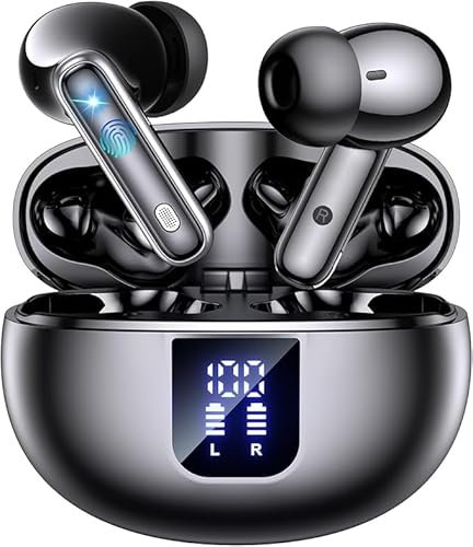 EUQQ Auriculares Inalámbricos-Bluetooth 5.4 con Modo Transparente,ANC&ENC Cancelación de Ruido Profunda,Micrófono Estéreo,46 Horas de Reproducción,Pantalla LED,IP7 Impermeable