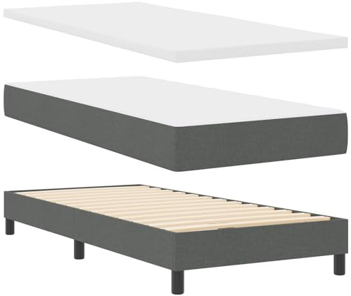 vidaXL Boxspringbett mit Matratze mit Matratze Dunkelgrau 90 x 200 cm, Elegantes Schlafzimmer, moderner Stoffbett, robuster Boxspring, verstellbares Kopfteil, Matratze für besten Schlaf
