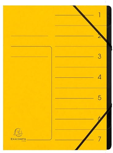 Exacompta - Ref. 540709E – Karton mit 10 Ordnern mit Klammerrücken – mit Gummibändern – bedruckter Deckel aus Glanzkarton und schwarzer Innenseite aus recycelter Karte – 7 Fächer – 24,5 x 32 cm – A4