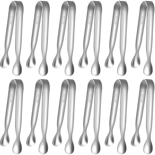 HOTEC 12Pcs Mini Silver Tongs for Serving, 4.3 Small tongs Stainless Steel Sugar Tongs for Coffee Bar, Tea Party, Appetizers, Desserts, Buffet and Ice Bucket Food-Grade & Dishwasher Safe