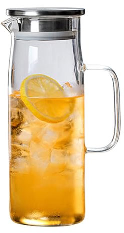 Bottiglia d'acqua in vetro trasparente, capacità alternativa, caraffa in vetro con coperchio, per bevande fatte a mano, ghiaccio, vino e uso quotidiano, brocche con coperchio in acciaio inox