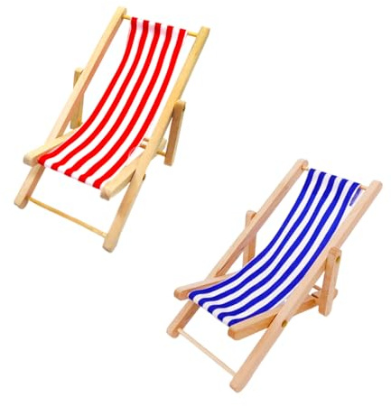 2 Stück Mini Liegestuhl Deko Klein,Miniatur Deko,Miniatur Gartenmöbel,Hölzerner Mini Deko Liegestuhl,Mini Strandkorb,Miniatur-Strandstuhl Holz,Miniatur Möbel für DIY Garten Strand Mikrolandschaft