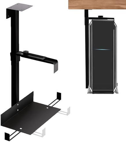 Verstellbare PC Halterung unter Schreibtisch & Wandhalterung, CPU Halterung höhenverstellbar bis 54,5 cm, Belastbar bis 35 kg, Robuste Stahlkonstruktion, Platzsparend für Büro & Gaming Setup