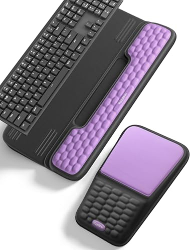 VAYDEER Ergonomic Keyboard & Mouse Wrist Rest Set – 2-in-1 Keyboard Riser with Memory Foam Wrist Support + Massage Mouse Pad, Non-Slip Base, Typing & Gaming Comfort – Purple & Black