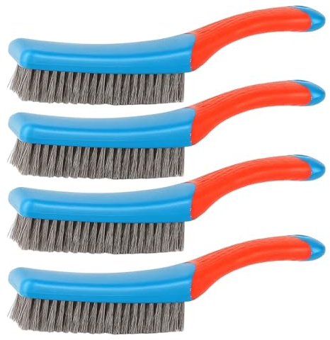 4 Pcs Wire Brush Set, Stainless Steel Wire Brushes for Cleaning, Rust and Paint Removal from Metal Tools, Kitchen Appliances, BBQ Grills, Industrial Equipment