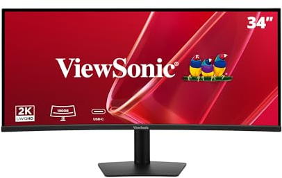 ViewSonic VA3420C-2 Monitor da 34 Pollici Curvo, UWQHD, 95W USB-C, 120 Hz, 1ms MPRT, 1900R, VA, KVM, PIP, PBP, 21:9, Altezza e Angolazione Regolabili, 2 x HDMI, DP, Flicker Free, 2 Altoparlanti