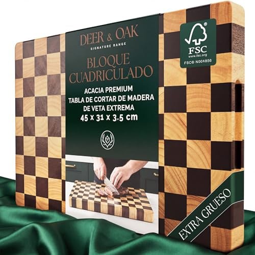 Deer & Oak Tagliere in Legno di Acacia 45x31x3,5 cm Motivo Scacchiera