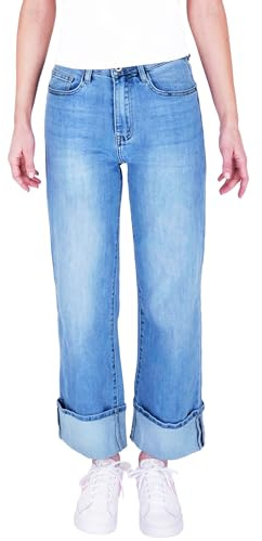 Fraternel Damen Ankle Jeans Regular Fit - Wide Straight Flared Denim mit Umschlag, Mid Waist