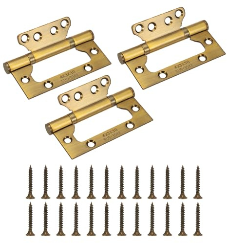 sourcing map 3Pcs Non Mortise Door Hinges, 4 x 2 Stainless Steel Hinges with Mounting Screws, Ball Bearing Door Hinges for Interior and Exterior Doors, Wood and Metal Doors, Brass