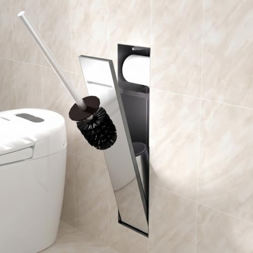 IKITRAEE Wandnische Edelstahl 304 WC Bürstenhalter mit Klappe Toilettenpapierhalter Unterputz 2in1 Versteckt Fliesen Tür Drucköffnung Rostfrei Matt Schwarz 60x15 cm