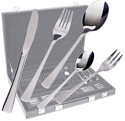 GRÄWE Besteckkoffer für 12 Personen aus Edelstahl, Besteckset 60-teilig, Aufbewahrungsbox inkl. Kuchengabeln - Serie Würzburg