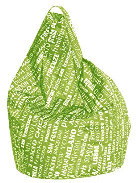 Sitzsack mit Schriftzugmuster, grün und weiß, Maße 80 x 120 x 80 cm