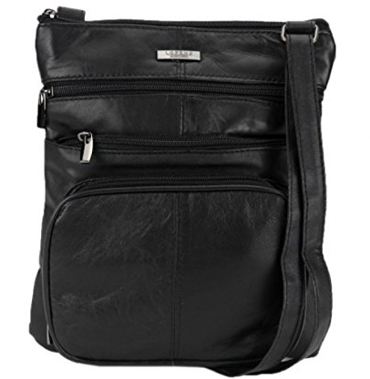 Damentasche aus Leder Schulter-/Cross-Body-Tasche mit mehreren Fächern, besonders weich (schwarz)