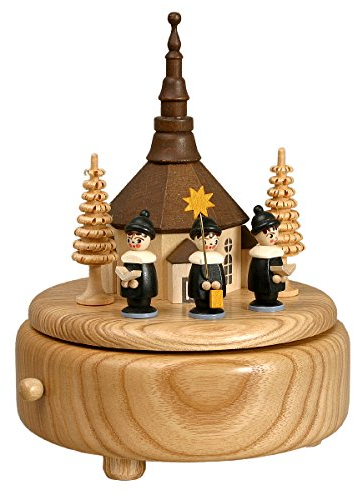 Rudolphs Schatzkiste Spieldose mit Kirche Kurrende bunt BxHxT 13x16x13cm NEU Spieluhr Spielwerk Musikdose Musik Figur Seiffen Erzgebirge Holz Dekoration Weihnachten