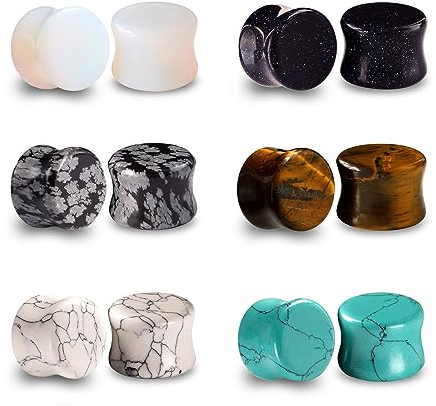 D&Min Jewelry 6 Paare Mix Organic Stein Plugs Ear Piercing Expander Flesch Tunnel Plugs 0g(8mm)
