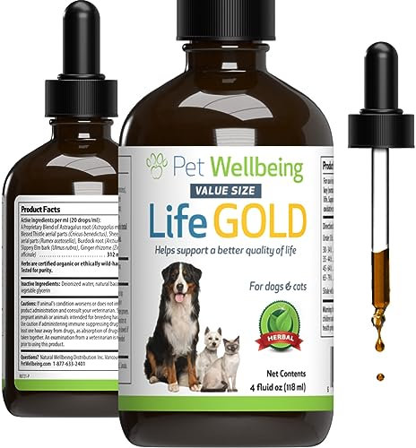 Pet Wellbeing Life Gold for Dogs - Supports Detoxification, Immune System Health, Antioxidants - Vet-Formulated Herbal Supplement – 4 oz (118 ml)