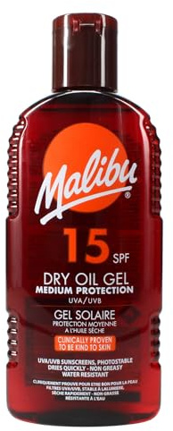 Malibu Sun SPF 8 Non-Greasy Dry Oil Gel for Tanning, Low Protection, Water Resistant, 200ml