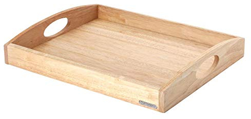 Continenta Tablett aus Gummibaumholz, Frühstückstablett, Holz-Serviertablett, Servierbrett, rechteckig, Größe: 44 x 35 x 5 cm