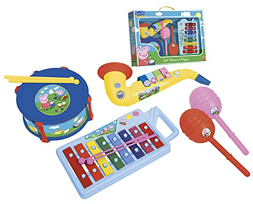 REIG – 2324 – Musikinstrumente – Set Xylophon, Trommel, Saxophon und Maracas – Peppa Pig
