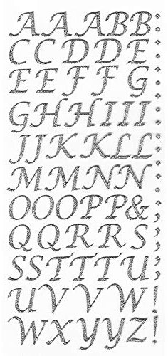 15mm Script Silver Glitter Self Adhesive Alphabet Sticker Letters Craft Embellishment
