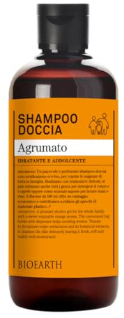 Bioearth Shampoo Doccia Agrumato Family 500 Ml Olio Essenziale Arancio Dolce, Limone E Rosmarino Eco Bio Vegan