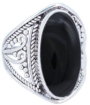 mantraroma Ring Silber 925 Damen Onyx Edelstein schwarz ausgefallen verspielt