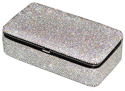 Bestbling Joyero de viaje portátil de cuero con cristales brillantes, organizador de exhibición para anillos, aretes y collares (plateado)