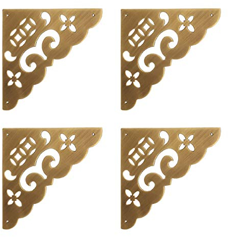 Tiazza 4 Stücke 10,3cm Große Größe Antike Messing Hohlmuster Eckenschützer Vintage Hardware Schreibtisch Rand Holz Schmuck Geschenkbox Schrank Eckenschutz