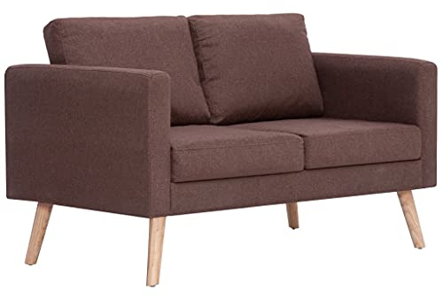 vidaXL Sofa 2-Sitzer mit Rückenkissen Sitzkissen Zweisitzer Polstersofa Loungesofa Lounge Stoffsofa Sitzmöbel Wohnzimmer Stoff Holzrahmen Braun