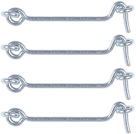 sourcing map 3 Inch Cabin Hook, Eye Latch Privacy Hook Door Lock Plating Finish for Gate Shutters Window Slide Barn Door 4 Pack Silver