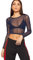 Womens Ladies Sheer Mesh Fish Net Long Sleeve Basic Stretchy T Shirt Top 12-14, Navy