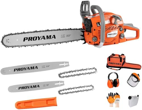 PROYAMA 62cc 2 Cycle 22 18 Petrol Chainsaw Cordless Chainsaw for Cutting Tree Wood